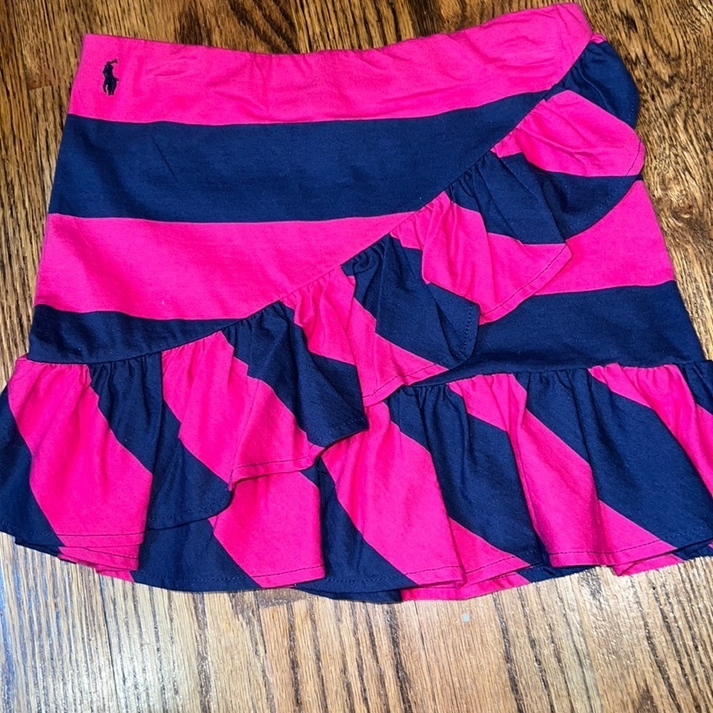 Ralph lauren pink and navy rugby striped skirt with ruffle size 6x NWOT
